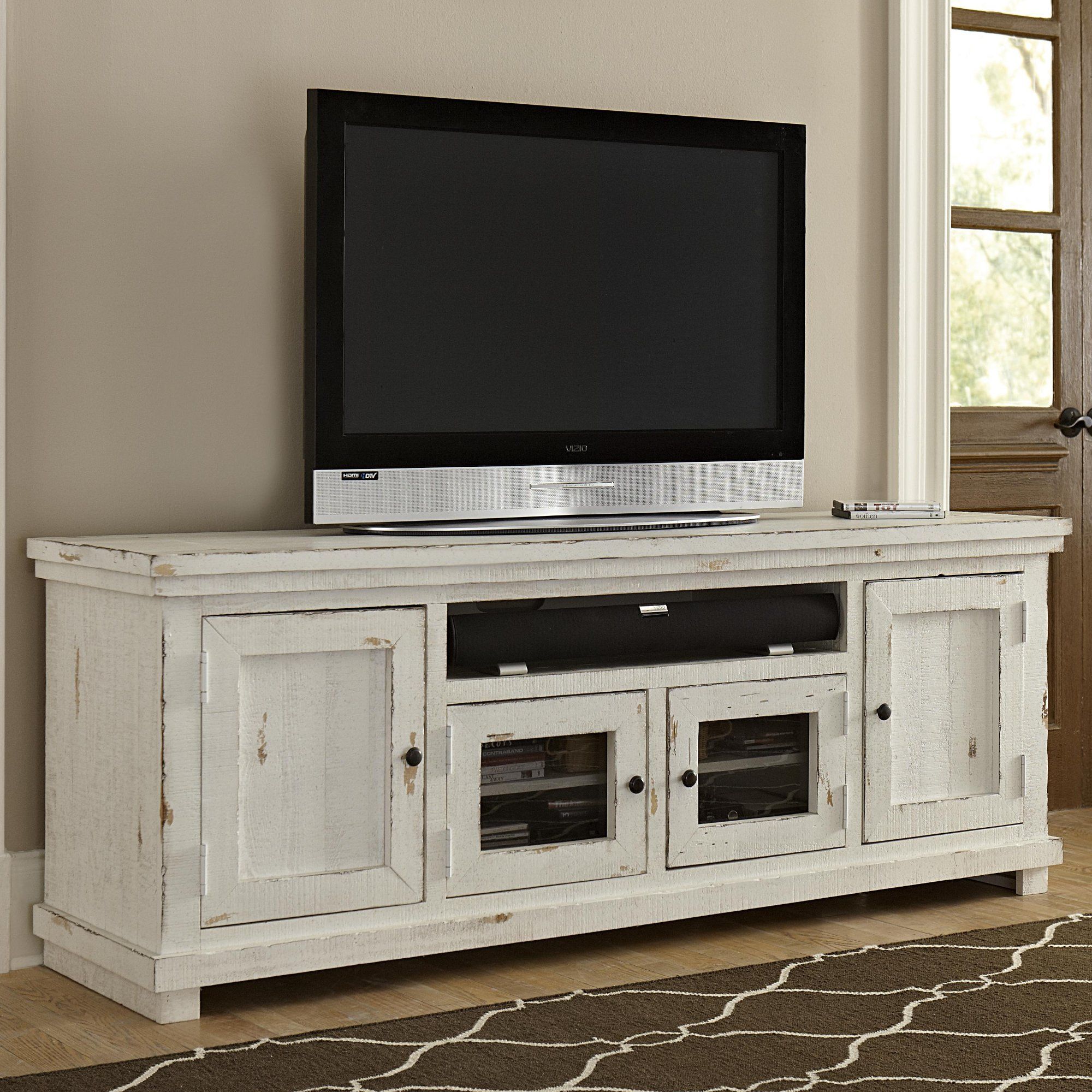Distressed White 3 Piece Rustic Entertainment Center With Tv Stands With Table Storage Cabinet In Rustic Gray Wash (Photo 12 of 15)