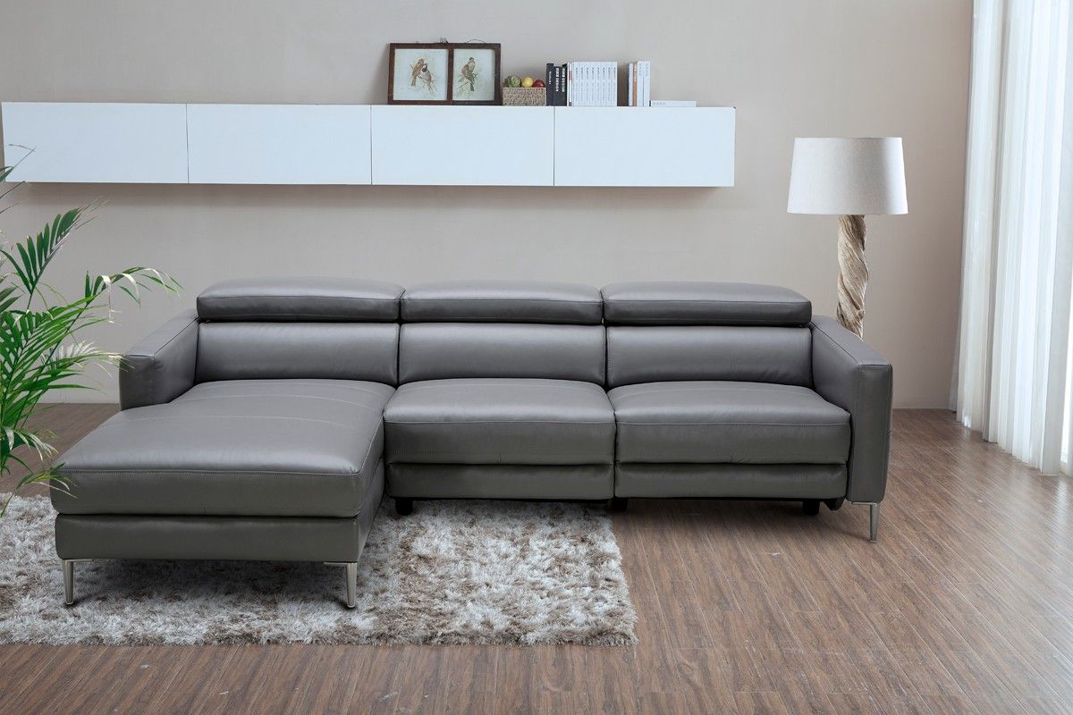 Divani Casa Booth Modern Dark Grey Leather Sectional Sofa Pertaining To Molnar Upholstered Sectional Sofas Blue/gray (Photo 9 of 15)