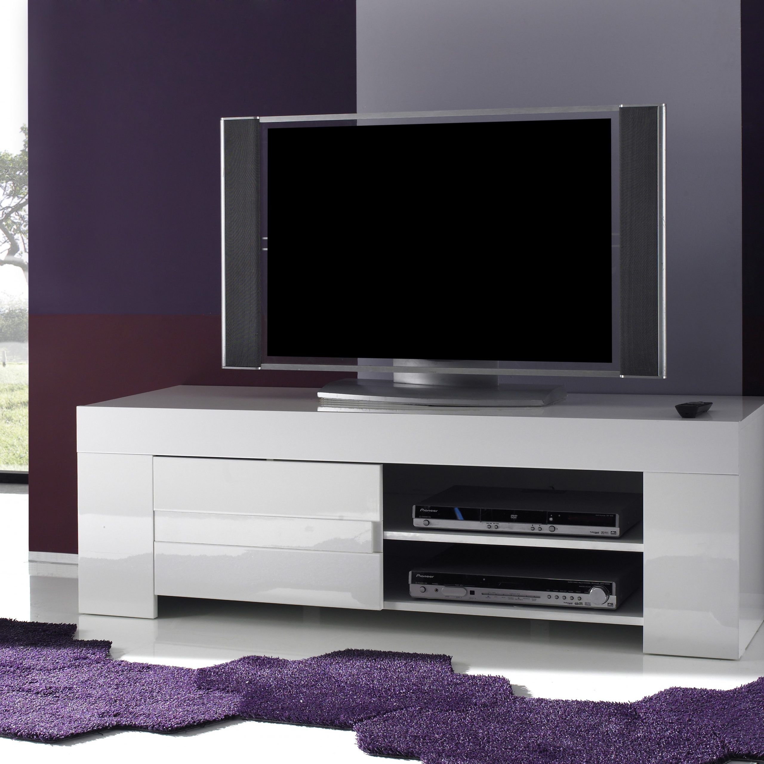 Dolce Italian Small White Gloss Tv Unit 140cm Throughout White High Gloss Tv Unit (Photo 1 of 15)