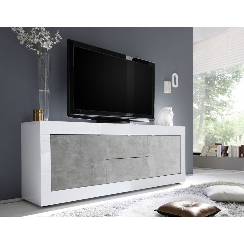 Dolcevita Iii White Gloss And Concrete Tv Stand – Tv Inside Gloss White Tv Cabinets (Photo 2 of 15)