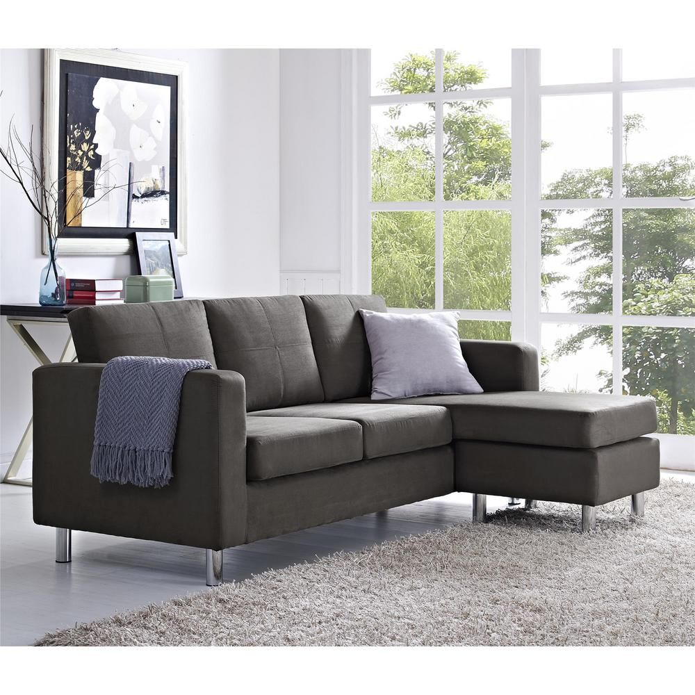 Dorel Small Spaces 2 Piece Configurable Gray Sectional In Palisades Reversible Small Space Sectional Sofas With Storage (View 2 of 15)