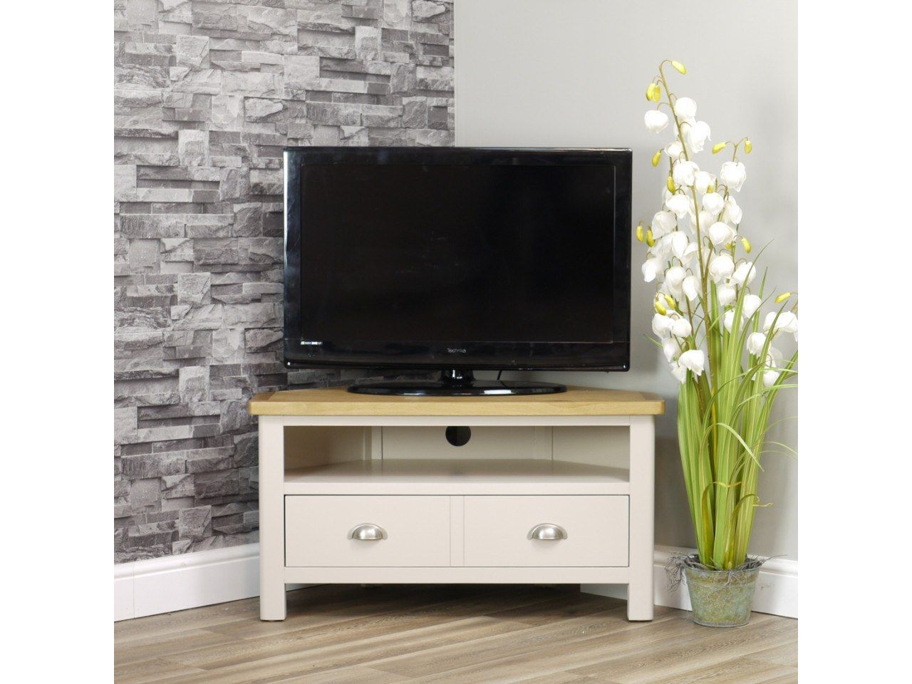 Dorset Oak 90cm Corner Tv Unit For Screens Up To 42 Throughout Penelope Dove Grey Tv Stands (View 2 of 15)