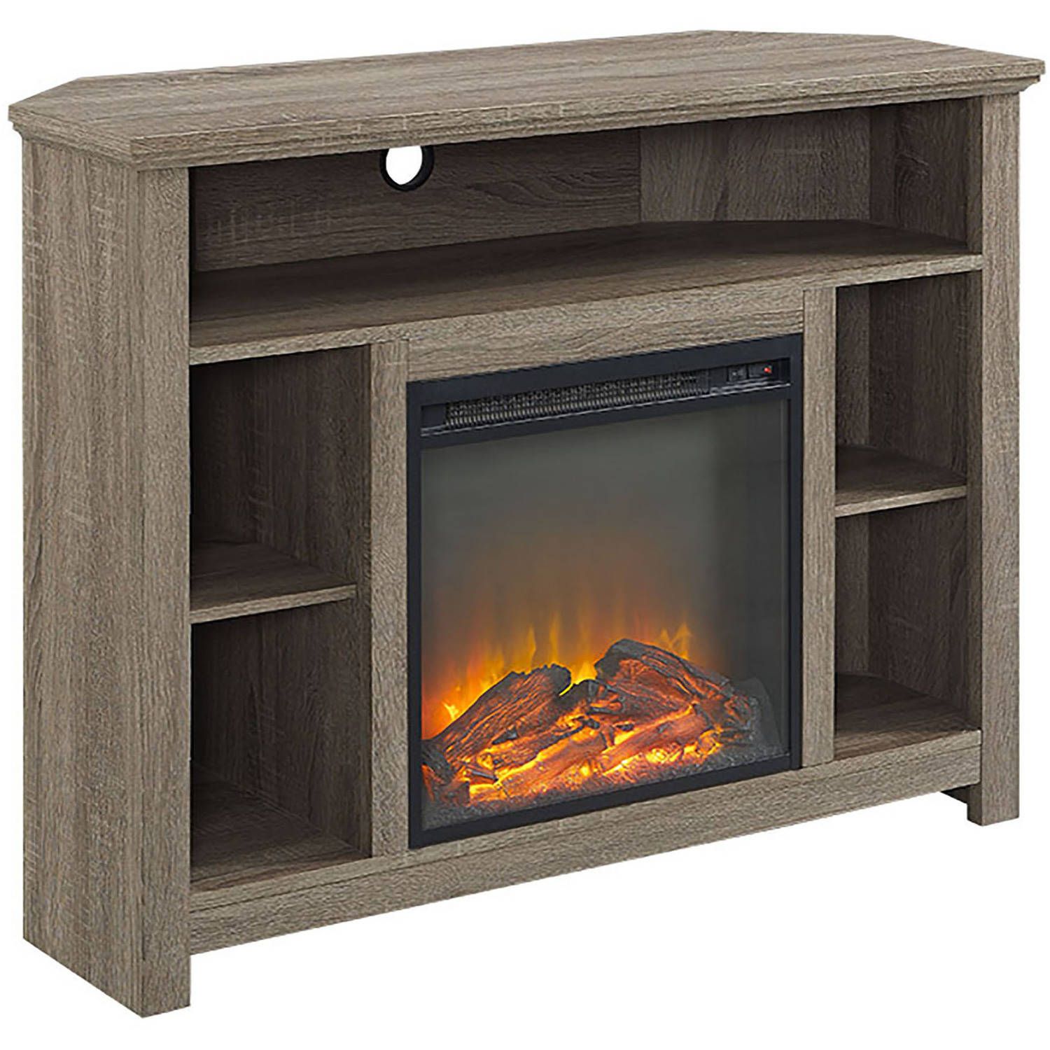 Driftwood Tv Stand With Fireplace Corner Mantel Electronic Inside Corner Tv Stands For 60 Inch Tv (Photo 9 of 15)
