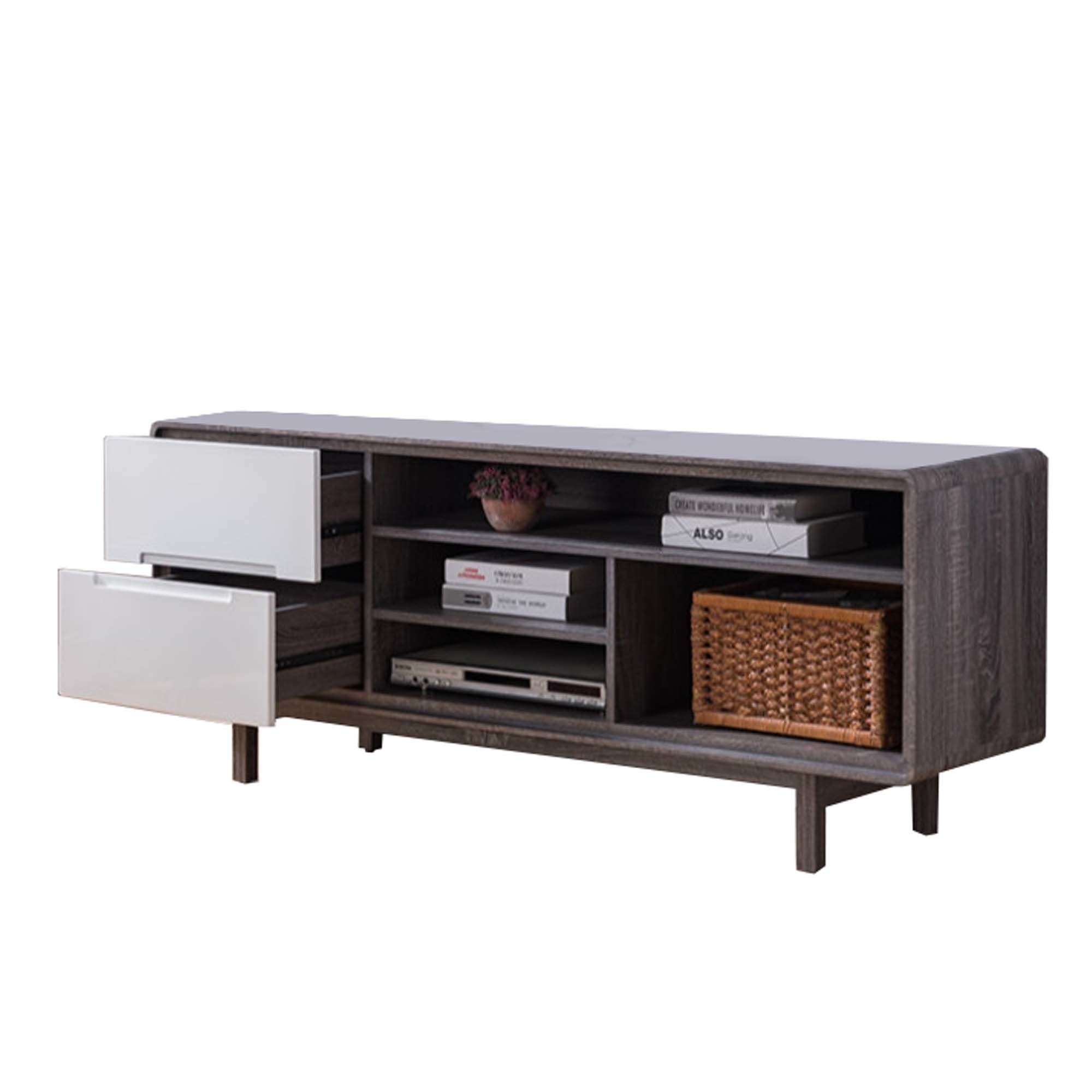 Dual Tone Wooden Tv Stand With Two Drawers And Four Open Inside Dual Tv Stands (View 13 of 15)