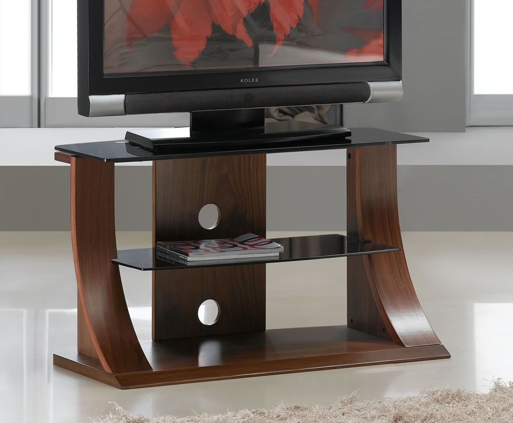 Dudley Small Walnut Glass Tv Stand Intended For Manhattan Compact Tv Unit Stands (View 3 of 15)