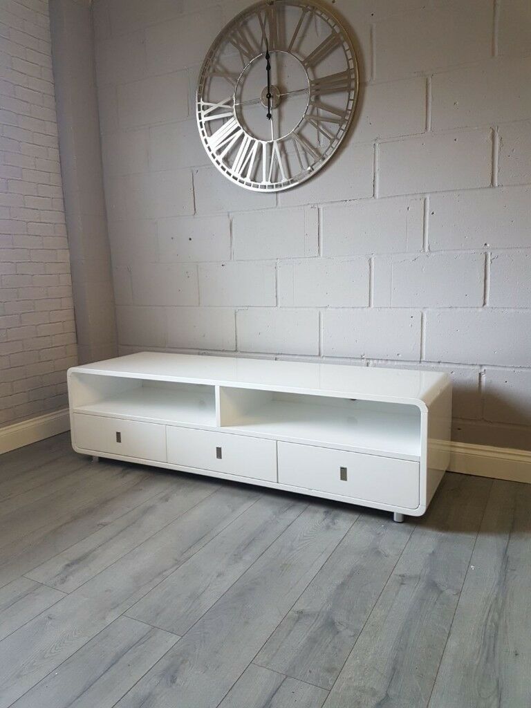 Dwell Malone Three Drawer Gloss Tv Unit In White | In With Regard To Gloss White Tv Unit With Drawers (View 9 of 15)