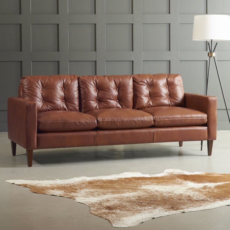 Dwellstudio Florence Leather Sofa & Reviews | Wayfair Regarding Florence Mid Century Modern Right Sectional Sofas Cognac Tan (View 6 of 15)