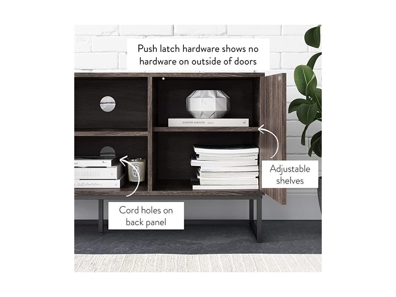 Dylan Media Console Cabinet Or Tv Stand With Doors For In Media Console Cabinet Tv Stands With Hidden Storage Herringbone Pattern Wood Metal (View 8 of 15)