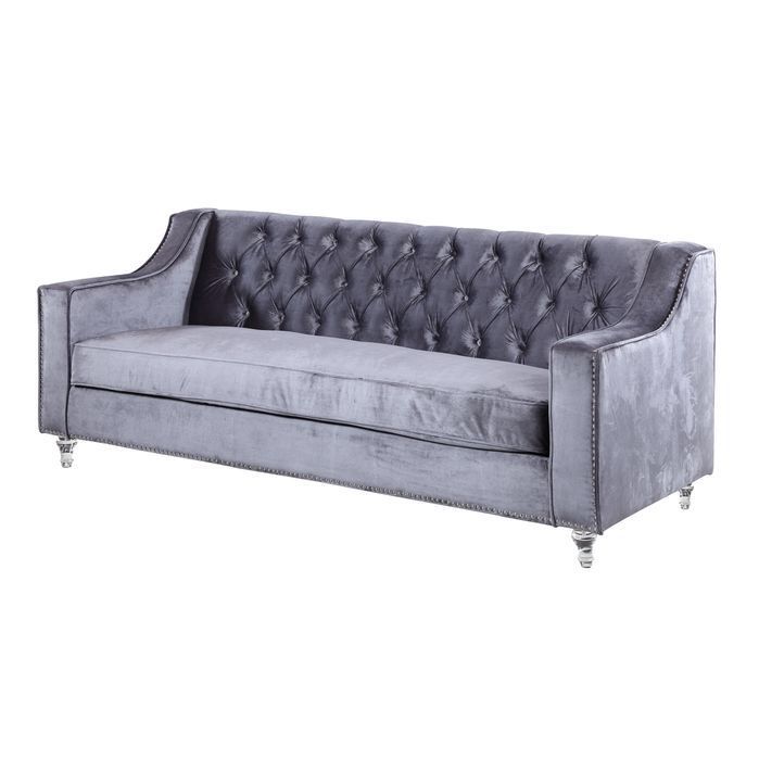 Dylan Silver Nailhead Trim Button Tufted Sofa | Grey Within Radcliff Nailhead Trim Sectional Sofas Gray (View 3 of 15)