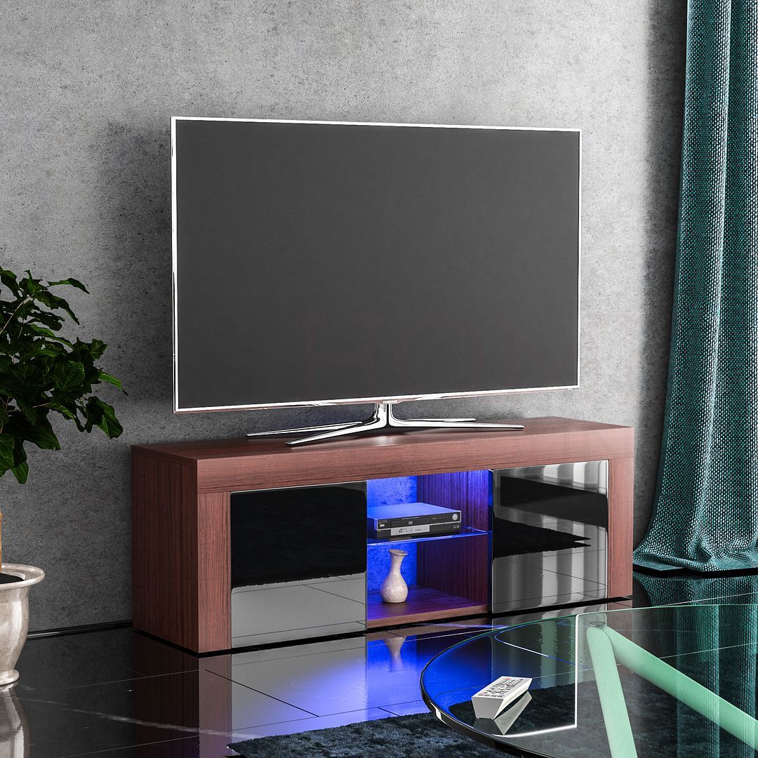Eclipse Led Tv Stand Cabinet Unit 2 Door Matte Gloss Mdf Inside Walnut And Black Gloss Tv Unit (View 5 of 15)