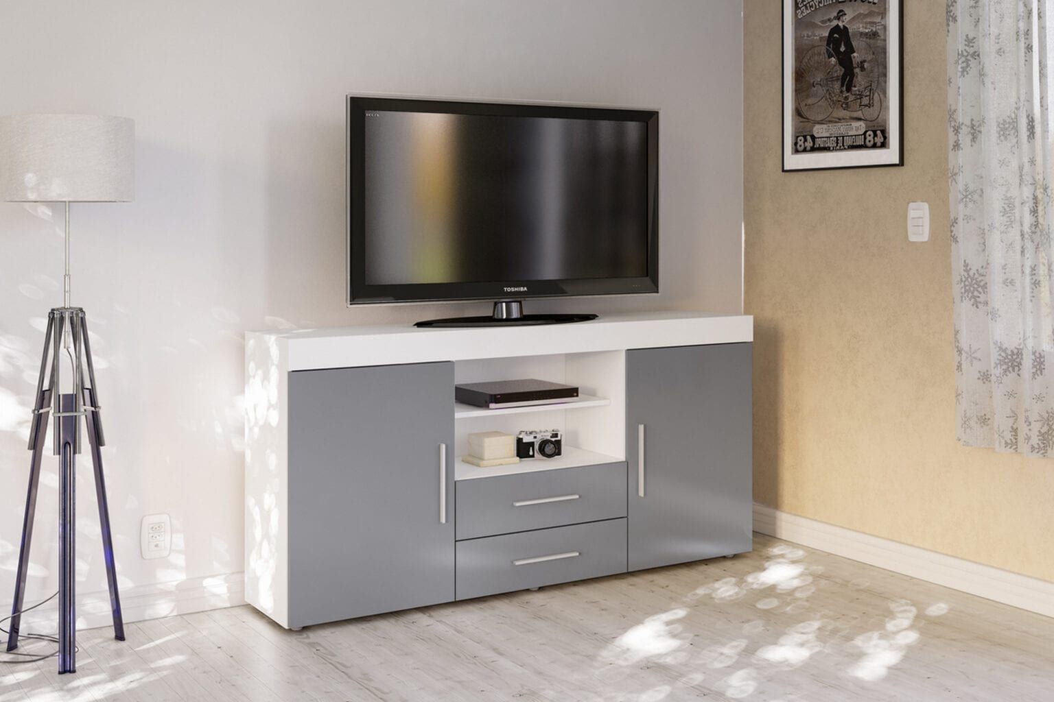 Edgeware 2 Door 2 Drawer Sideboard White & Grey – Niture Uk With Edgeware Tv Stands (View 7 of 15)