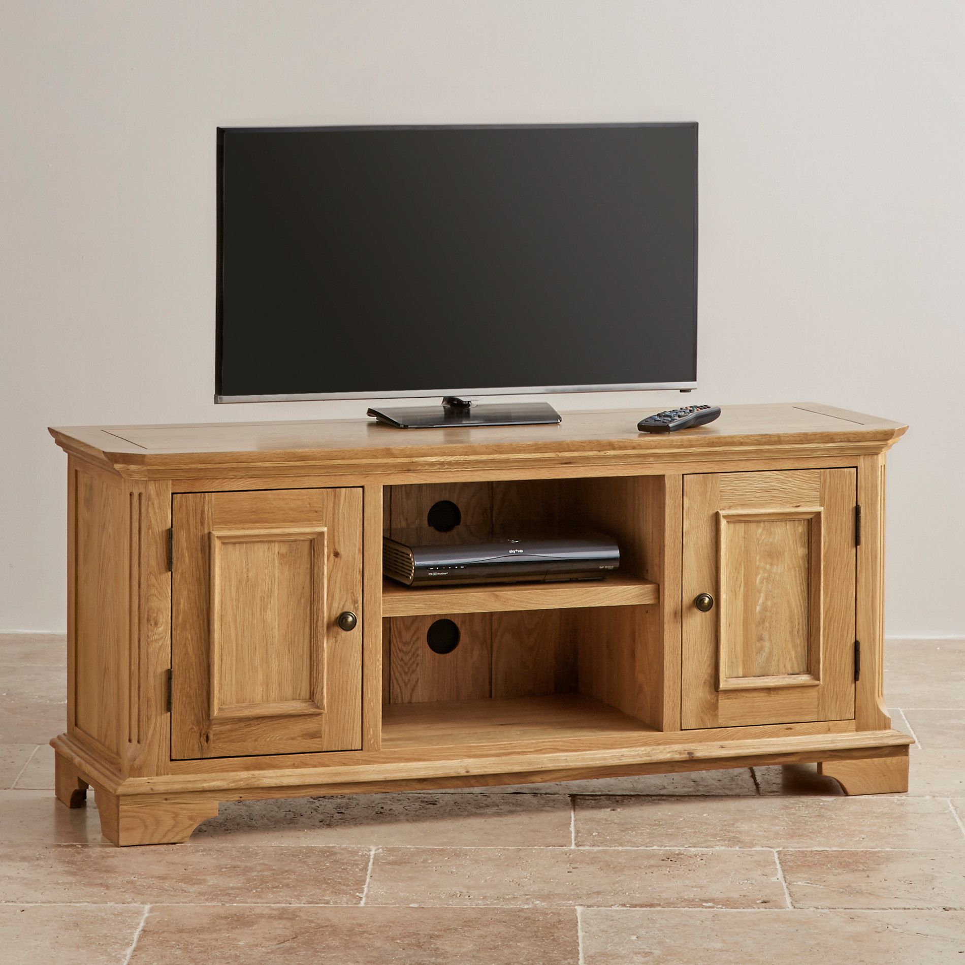 Edinburgh Natural Solid Oak Widescreen Tv Cabinet For Oak Widescreen Tv Unit (View 5 of 15)
