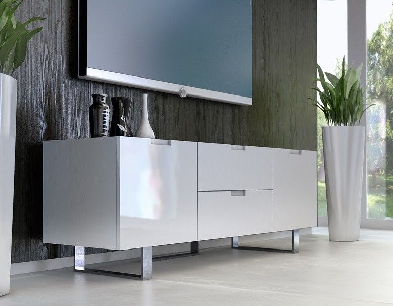 Elba White Lacquer Modern Tv Stands | Contemporary Tv Stands Pertaining To Modern White Lacquer Tv Stands (View 3 of 15)