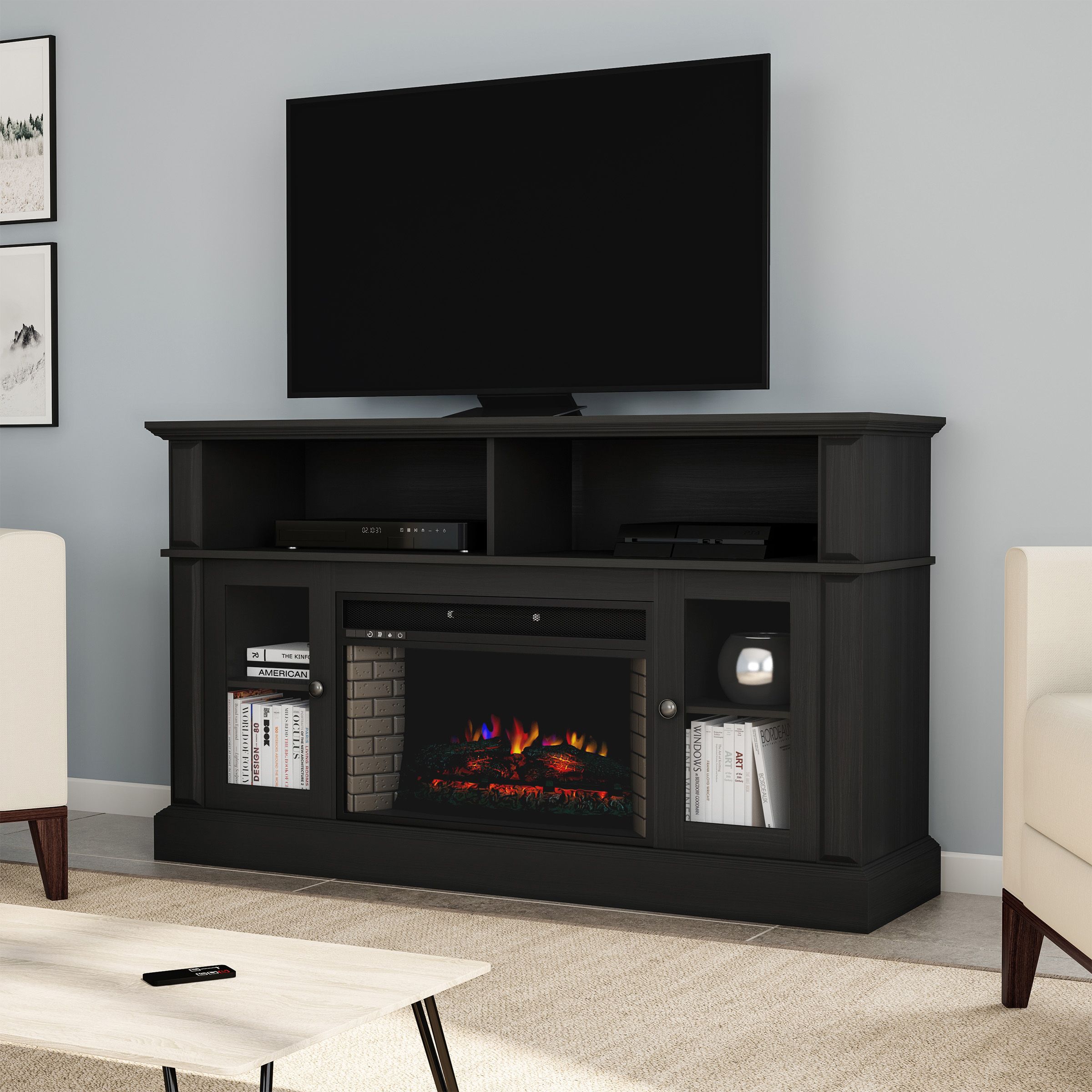 Electric Fireplace Tv Stand For Tvs Up To 59" Console With With Regard To Tv Stands Cabinet Media Console Shelves 2 Drawers With Led Light (View 6 of 15)