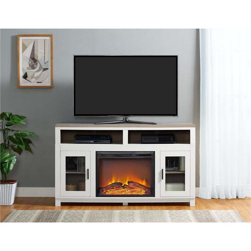 Electric Fireplace Tv Stand In White – 1774296com Regarding Cream Color Tv Stands (View 10 of 15)