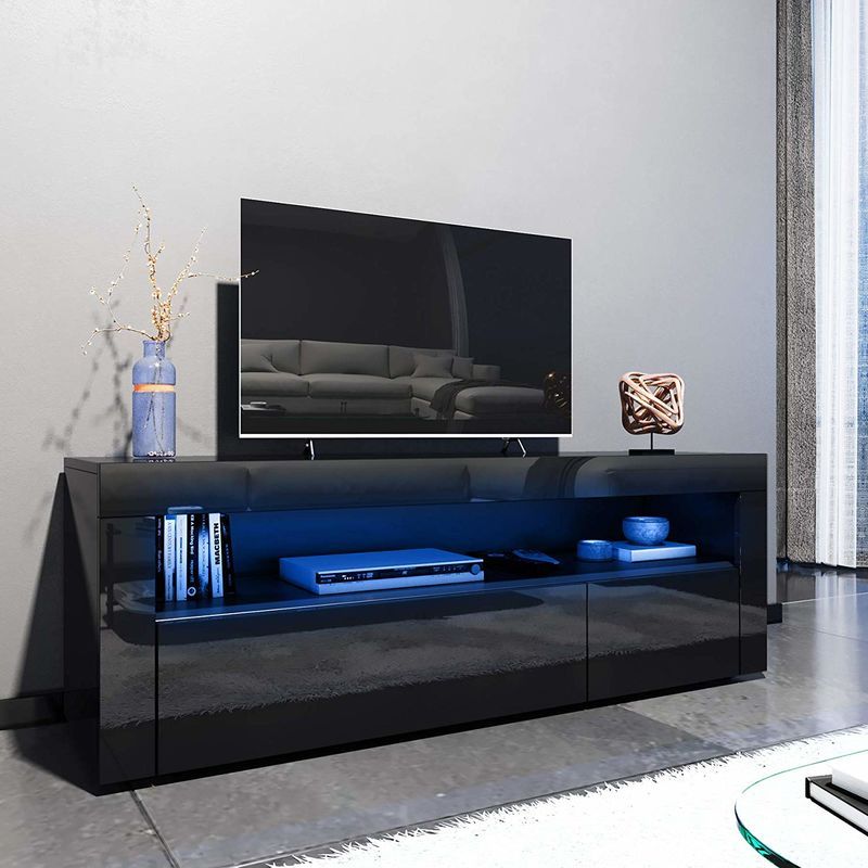 Elegant 1200mm Modern Black Gloss Tv Unit Stand With Led Pertaining To Black Gloss Tv Stand (View 5 of 15)