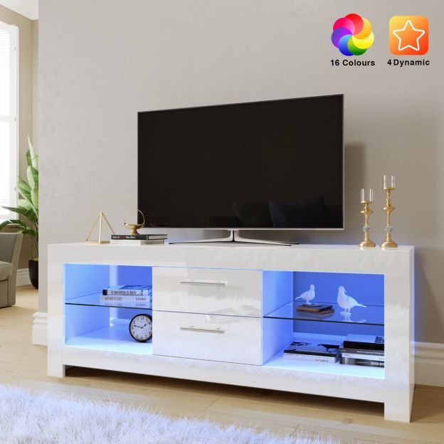 Elegant 1300mm Gloss White Modern Led Tv Unit Stand (upto Throughout Milano White Tv Stands With Led Lights (View 15 of 15)