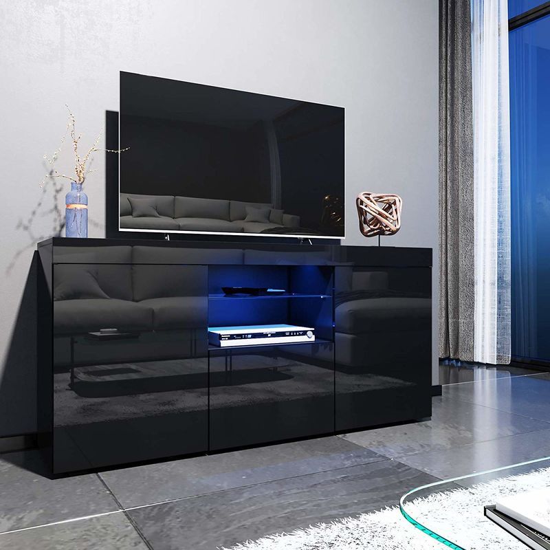 Elegant 1350mm Modern Black Gloss Tv Unit Stand With Led Throughout Opod Tv Stand Black (View 15 of 15)