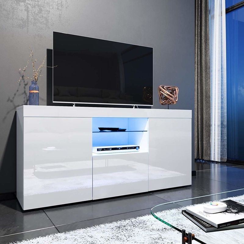 Elegant 1350mm Modern High Gloss Tv Stand Cabinet With In Milano White Tv Stands With Led Lights (Photo 3 of 15)