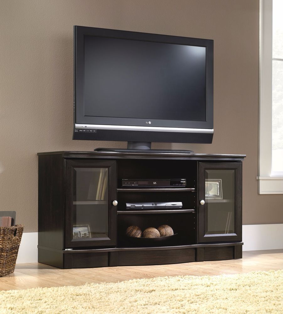 Elegant Black Tv Stand Glass Doors Living Room Furniture Pertaining To Black Corner Tv Cabinets With Glass Doors (View 4 of 15)