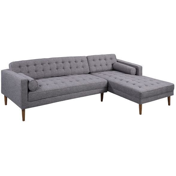 Element Right Side Chaise Sectional In Dark Gray Linen And With Element Left Side Chaise Sectional Sofas In Dark Gray Linen And Walnut Legs (View 10 of 15)