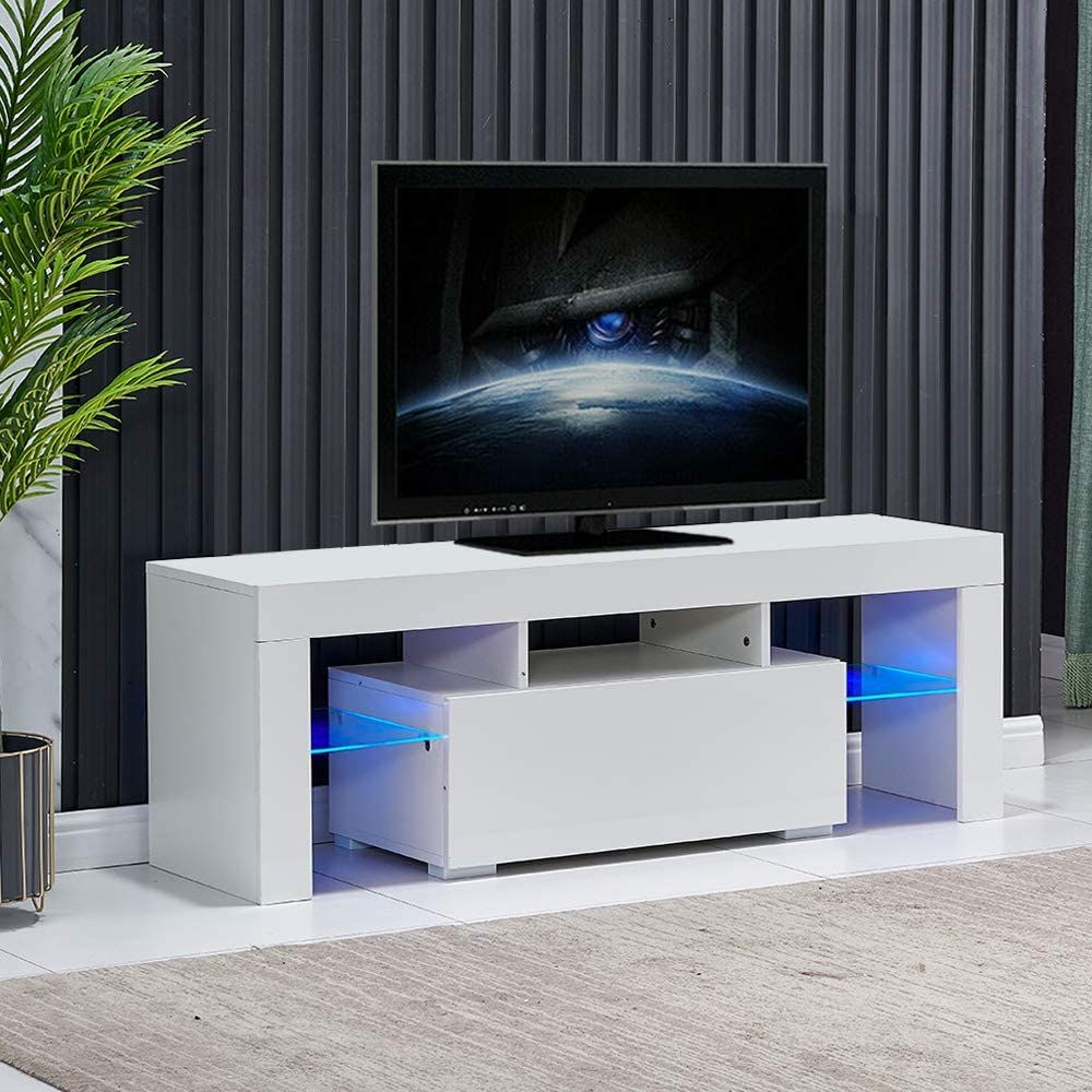 Entertainment Center For Tvs, Modern White Tv Stand With Within Milano White Tv Stands With Led Lights (View 4 of 15)