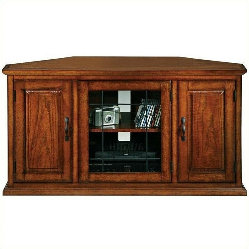 Entertainment Center Mahogany Corner Leaded Glass 50" Tv Intended For Dark Wood Corner Tv Stands (View 14 of 15)