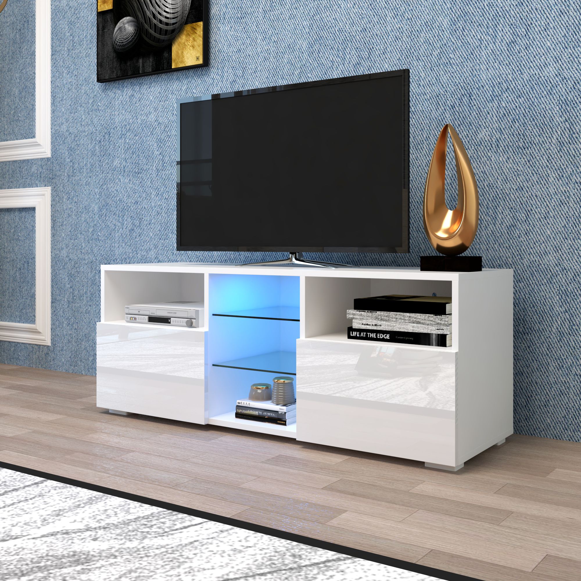 Entertainment Centers And Tv Stands, Yofe Tv Stand With 12 Intended For Gloss White Tv Stands (View 4 of 15)