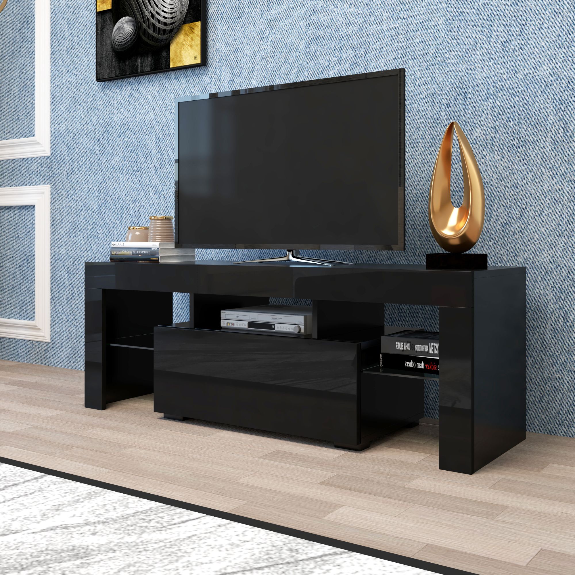 Entertainment Centers And Tv Stands, Yofe Tv Stand With With Regard To High Glass Modern Entertainment Tv Stands For Living Room Bedroom (View 5 of 15)