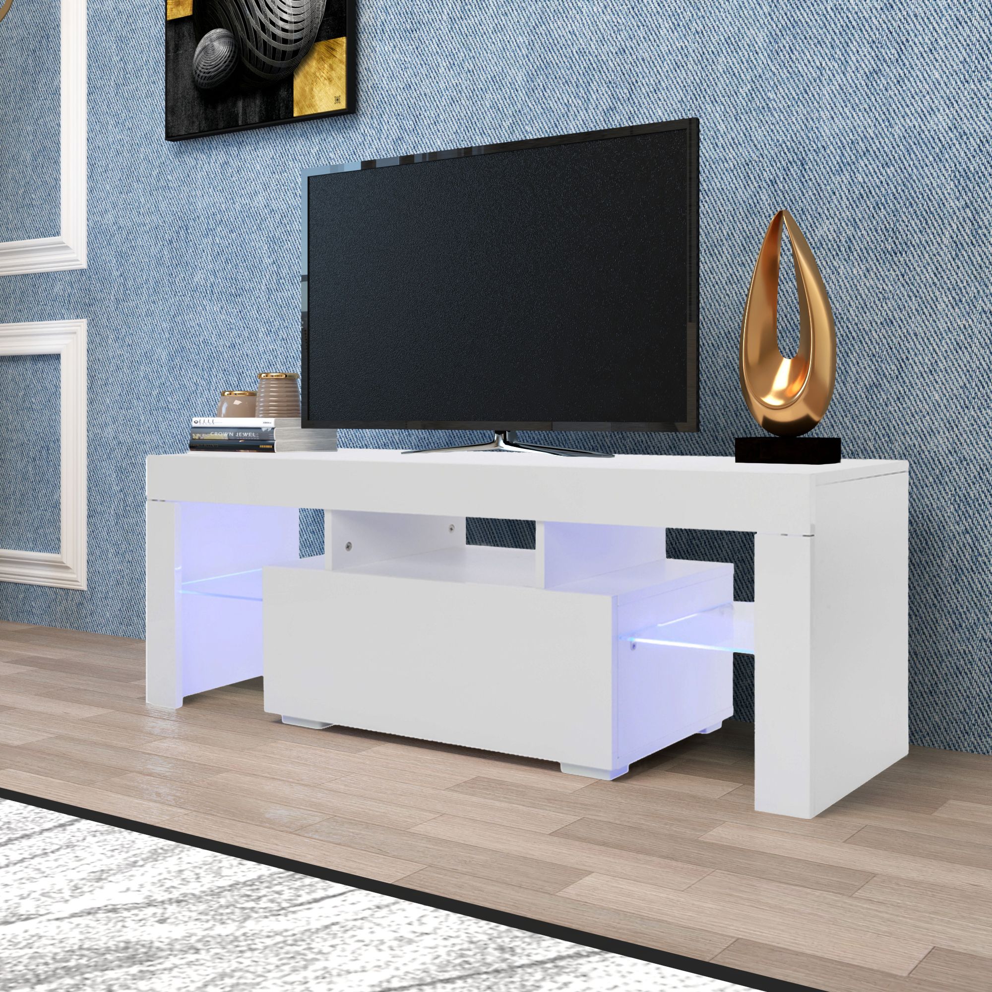 Entertainment Centers And Tv Stands, Yofe Tv Stand With With Zimtown Tv Stands With High Gloss Led Lights (View 3 of 15)