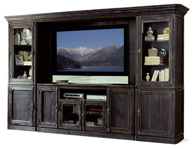 Entertainment Centre, Weathered Worn Black Finish – Rustic Pertaining To Canyon Oak Tv Stands (View 14 of 15)