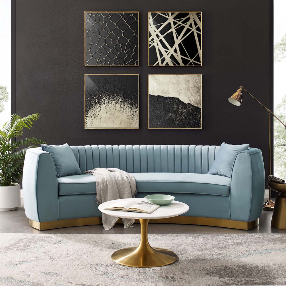 Enthusiastic Light Blue Velvet Fabric Sofa (oversized) For Molnar Upholstered Sectional Sofas Blue/gray (View 6 of 15)