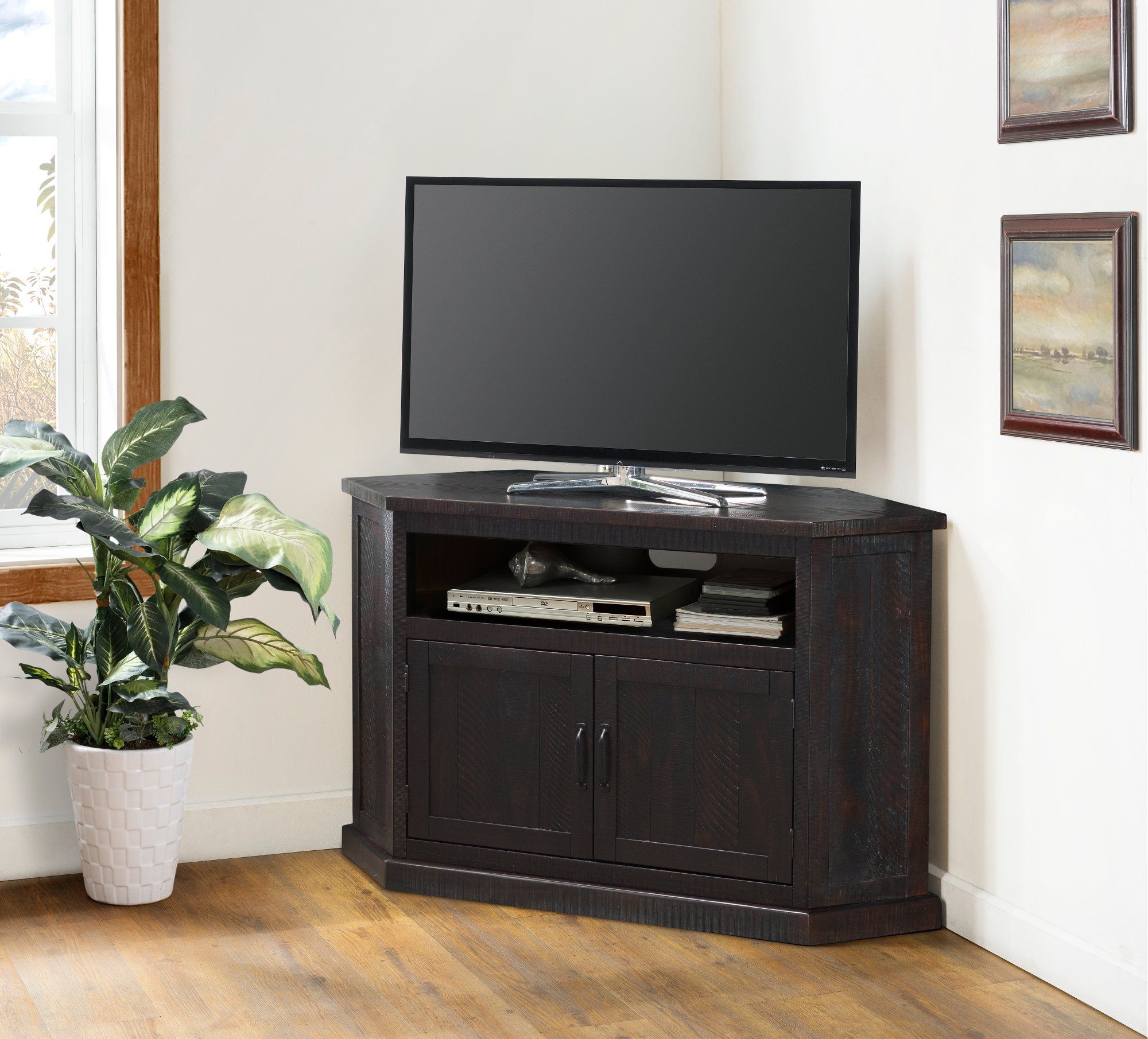 Espresso Contemporary 55 Inch Corner Tv Stand – Rustic With Modern Corner Tv Stands (View 1 of 15)