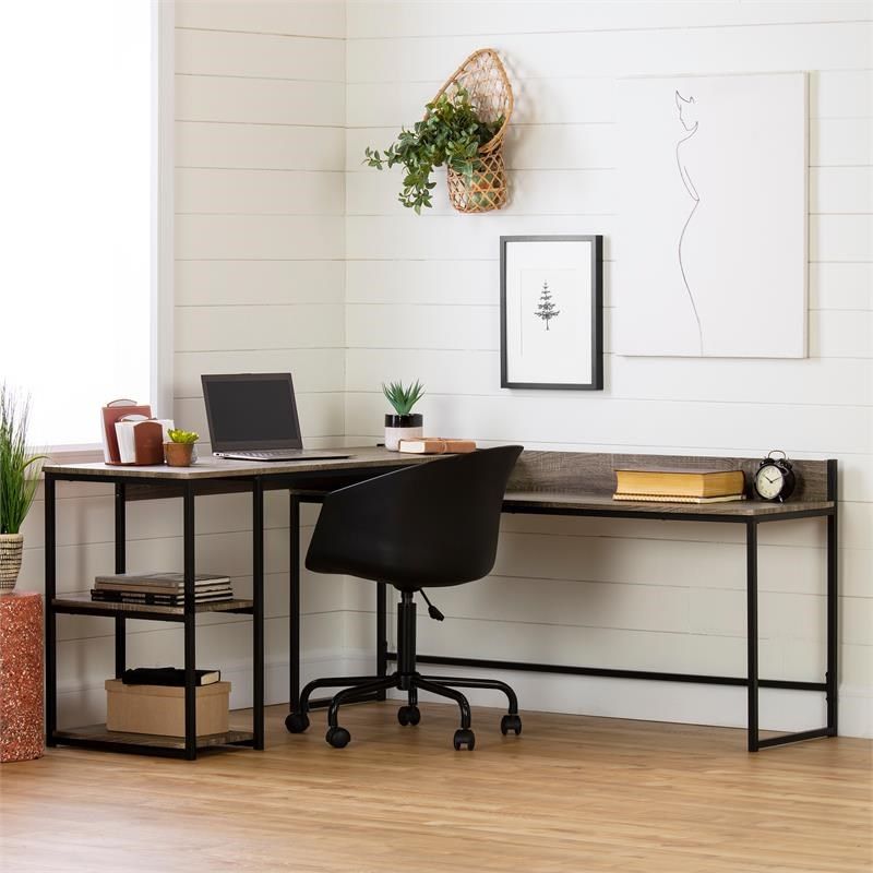 Evane L Shaped Desk Oak Camel South Shore – 12799 With South Shore Evane Tv Stands With Doors In Oak Camel (View 11 of 15)