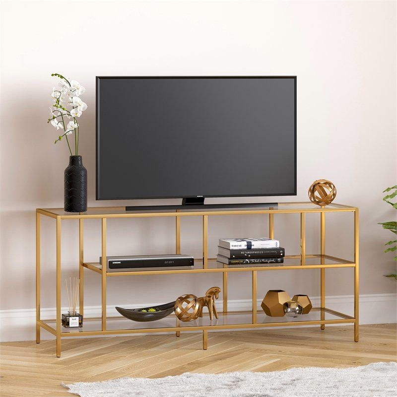 Evelyn&zoe Contemporary Metal Tv Stand With Glass Shelves With Ahana Tv Stands For Tvs Up To 60" (View 10 of 15)