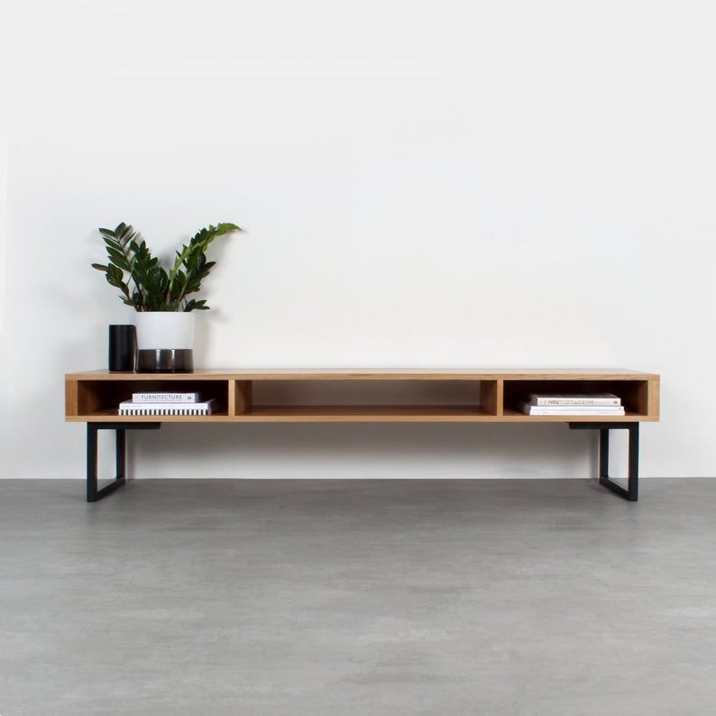 Extra Wide Solid Oak Tv Stand Or Coffee Table. Minimalist In Low Oak Tv Stands (Photo 15 of 15)