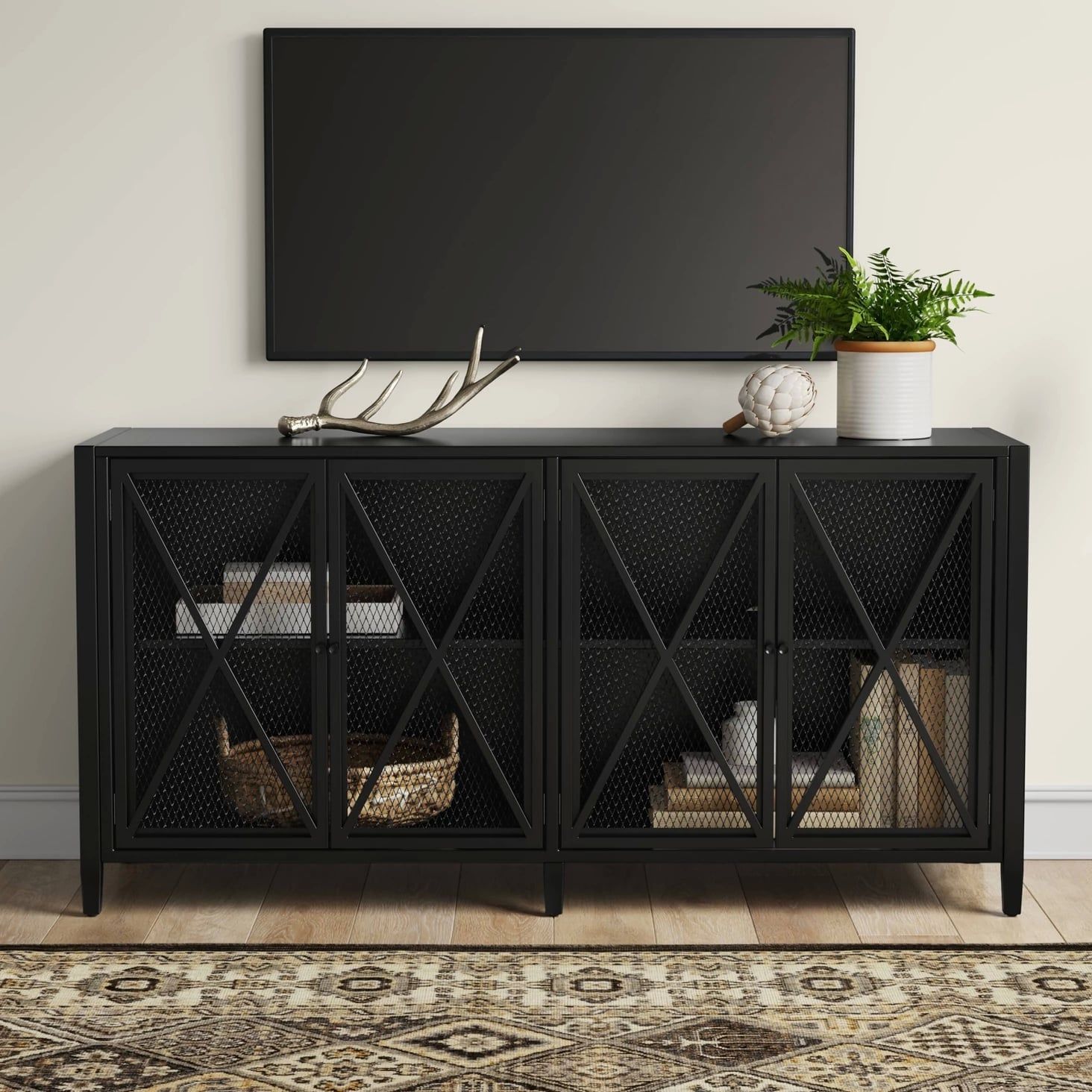 Fairmont Metal Media Stand With Storage | Metal Tv Stand For Tabletop Tv Stands Base With Black Metal Tv Mount (View 10 of 15)