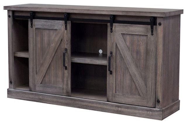 Farmhouse Barn Door Console – Rustic – Entertainment In Jaxpety 58&quot; Farmhouse Sliding Barn Door Tv Stands In Rustic Gray (View 6 of 15)
