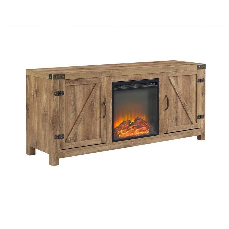 Farmhouse Fireplace Tv Stand With Coffee Table And 2 End Regarding Modern Farmhouse Fireplace Credenza Tv Stands Rustic Gray Finish (View 14 of 15)