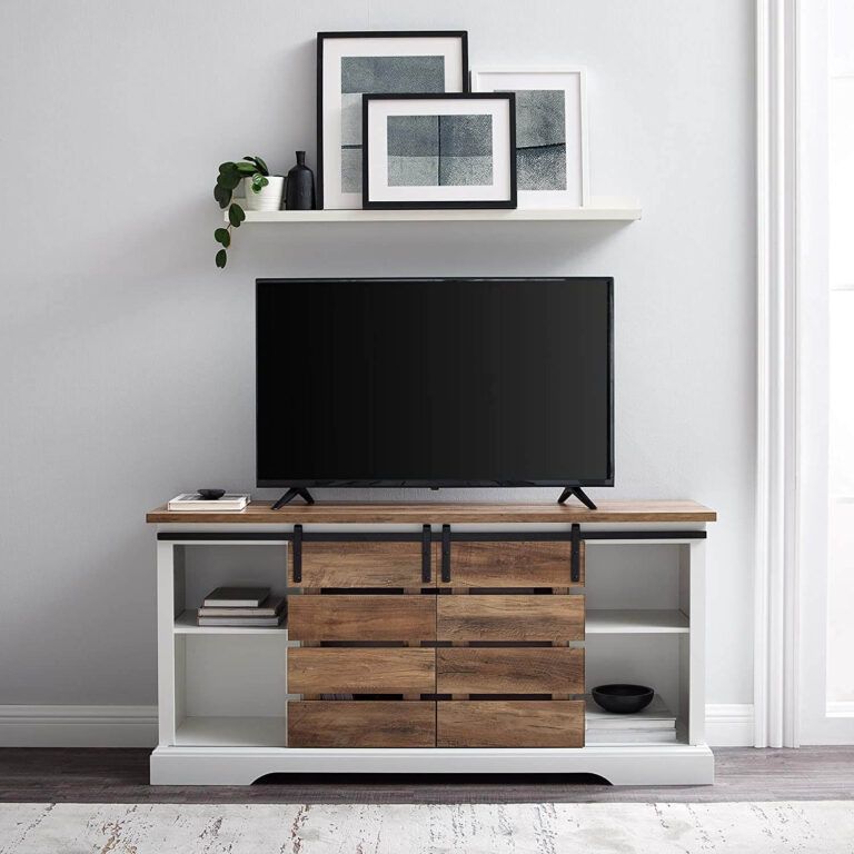 Farmhouse Sliding Single Slat Door Storage, Tv Stand Intended For Single Shelf Tv Stands (View 6 of 15)