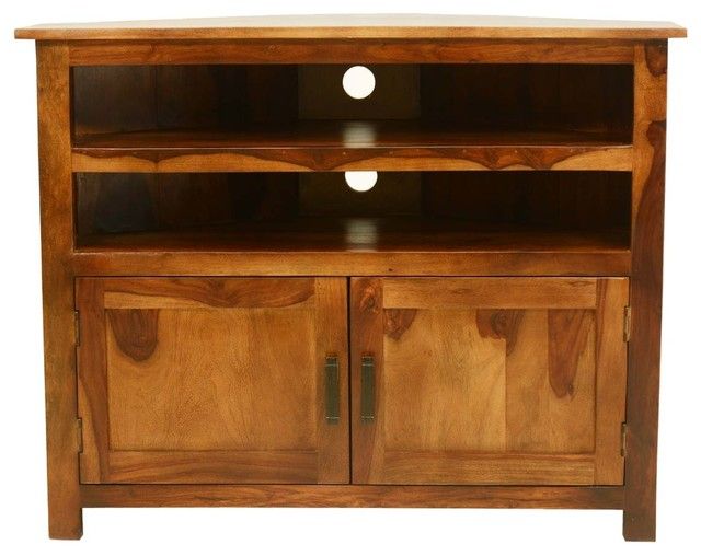 Farmhouse Solid Wood Corner Tv Media Stand – Transitional With Real Wood Corner Tv Stands (View 10 of 15)