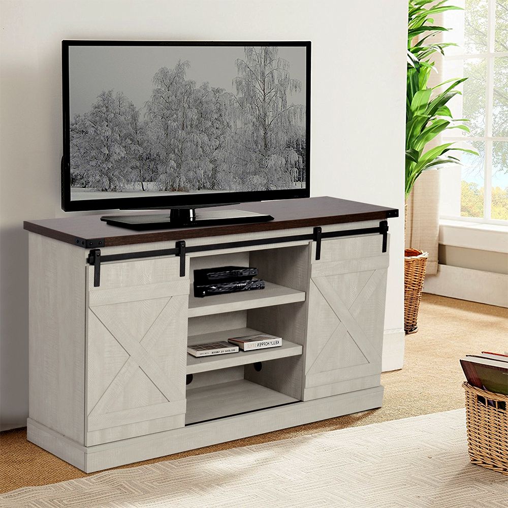 Farmhouse Universal Tv Stand For Tv's Up To 60" Flat For Modern Black Universal Tabletop Tv Stands (View 11 of 15)