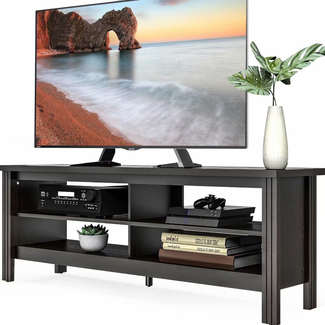 Farmhouse Wood Tv Stand For 65inch Flat Screen,media Within Horizontal Or Vertical Storage Shelf Tv Stands (View 7 of 15)