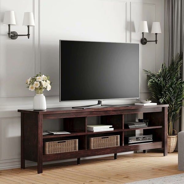 Farmhouse Wood Tv Stand For 75" Flat Screen,walnut – 73 Pertaining To Walnut Tv Stands For Flat Screens (View 6 of 15)