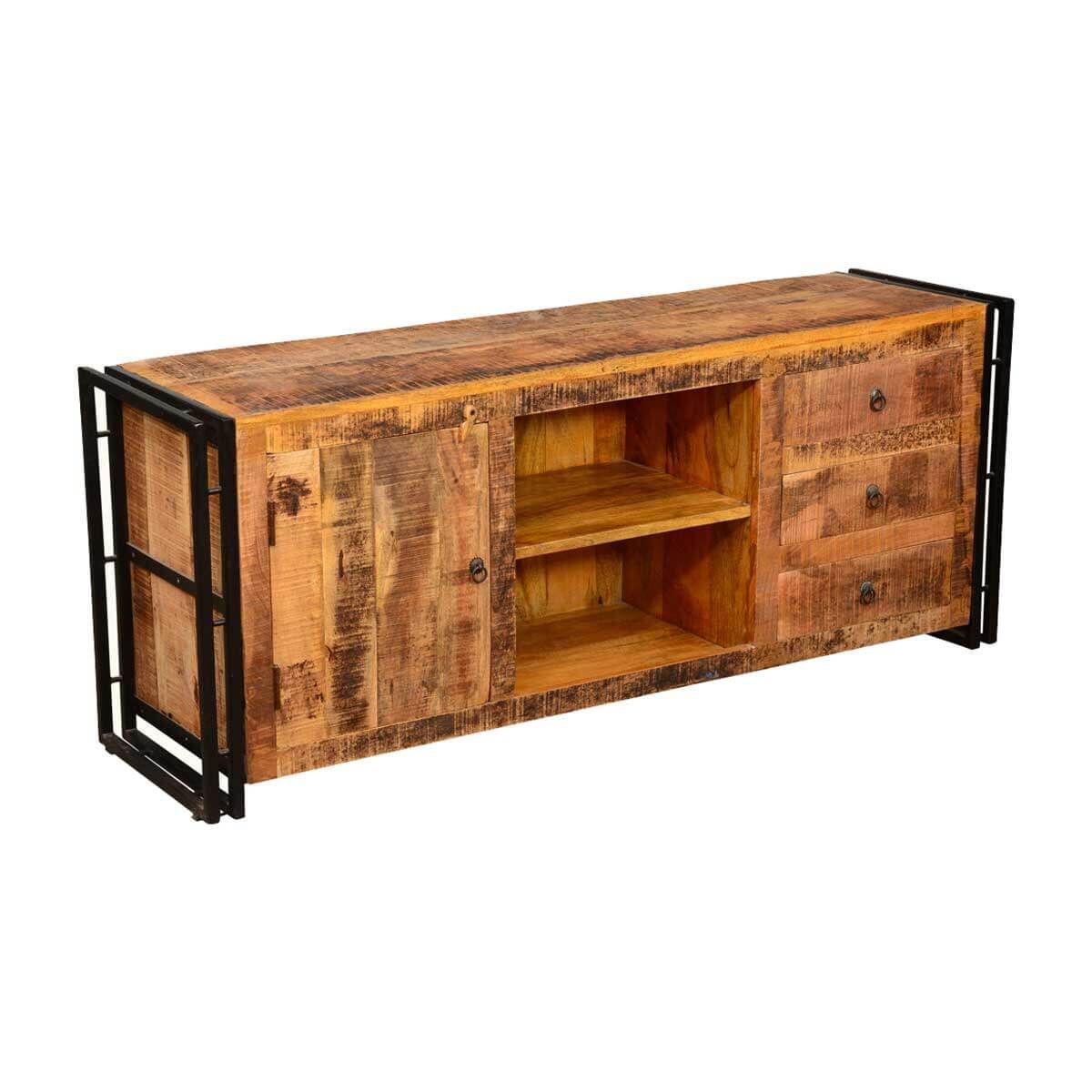 Farmingdale Pioneer Rustic Mango Wood Tv Stand Media With Rustic Wood Tv Cabinets (View 5 of 15)