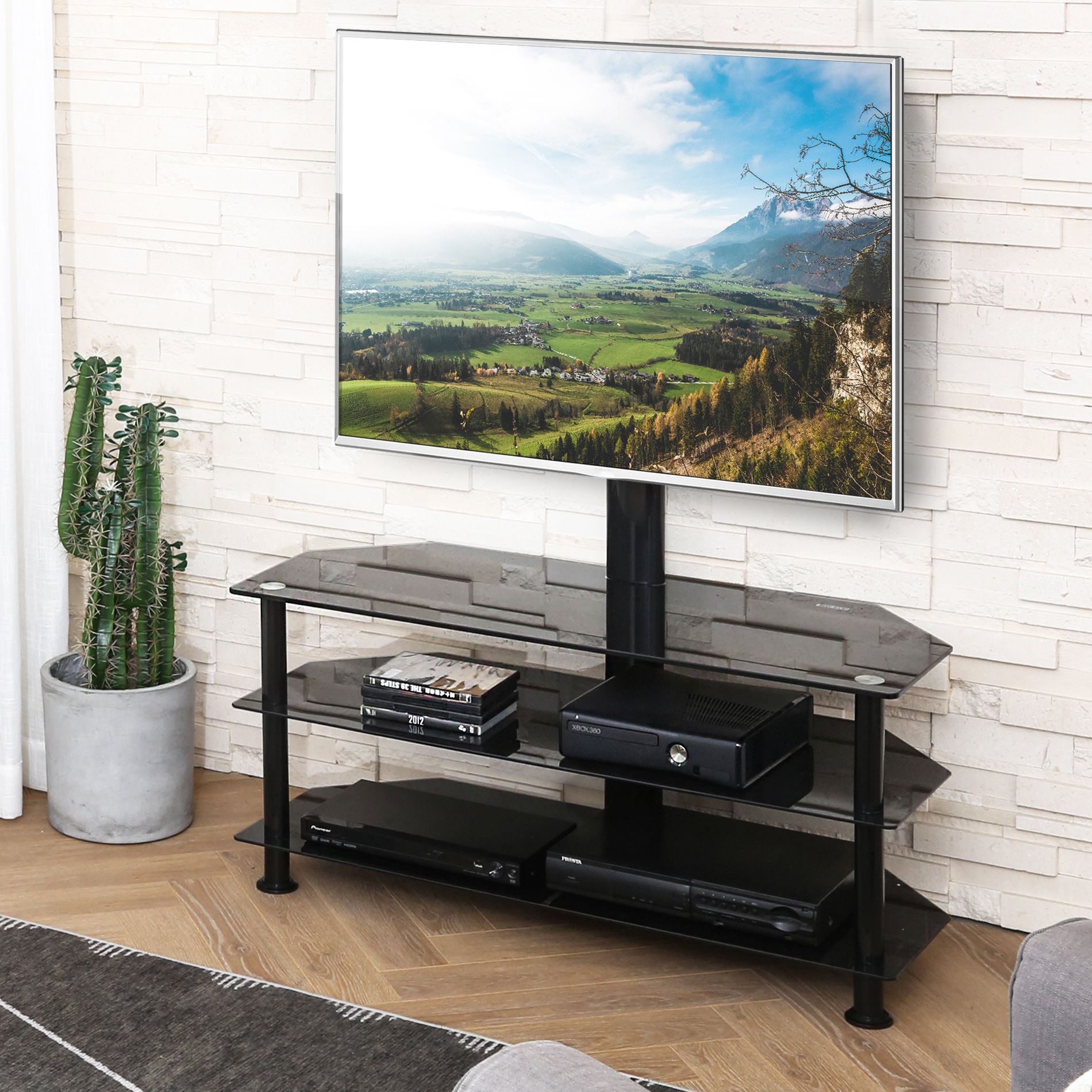 Fenge Swivel Floor Tv Stand With Mount, Height Adjustable Pertaining To Swivel Tv Stands With Mount (View 7 of 15)