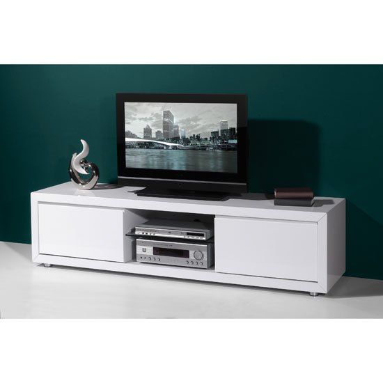 Fino High Gloss White Lcd Plasma Tv Stand With 2 Drawers Pertaining To High Gloss White Tv Cabinets (View 9 of 15)