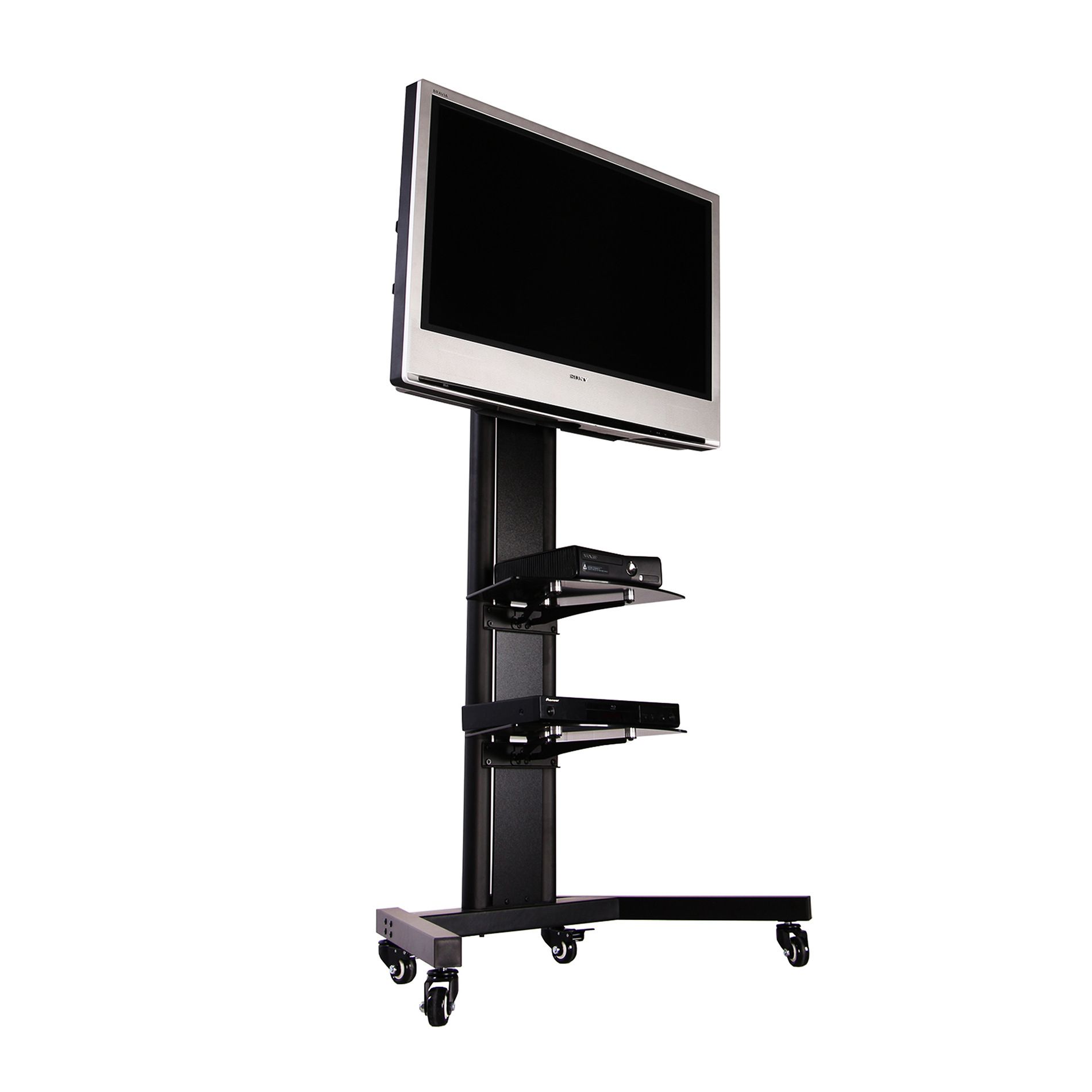 Fitueyes Black Tv Cart Mobile Tv Stand For 32 To 65 Inch Regarding Small Tv Stands On Wheels (View 9 of 15)