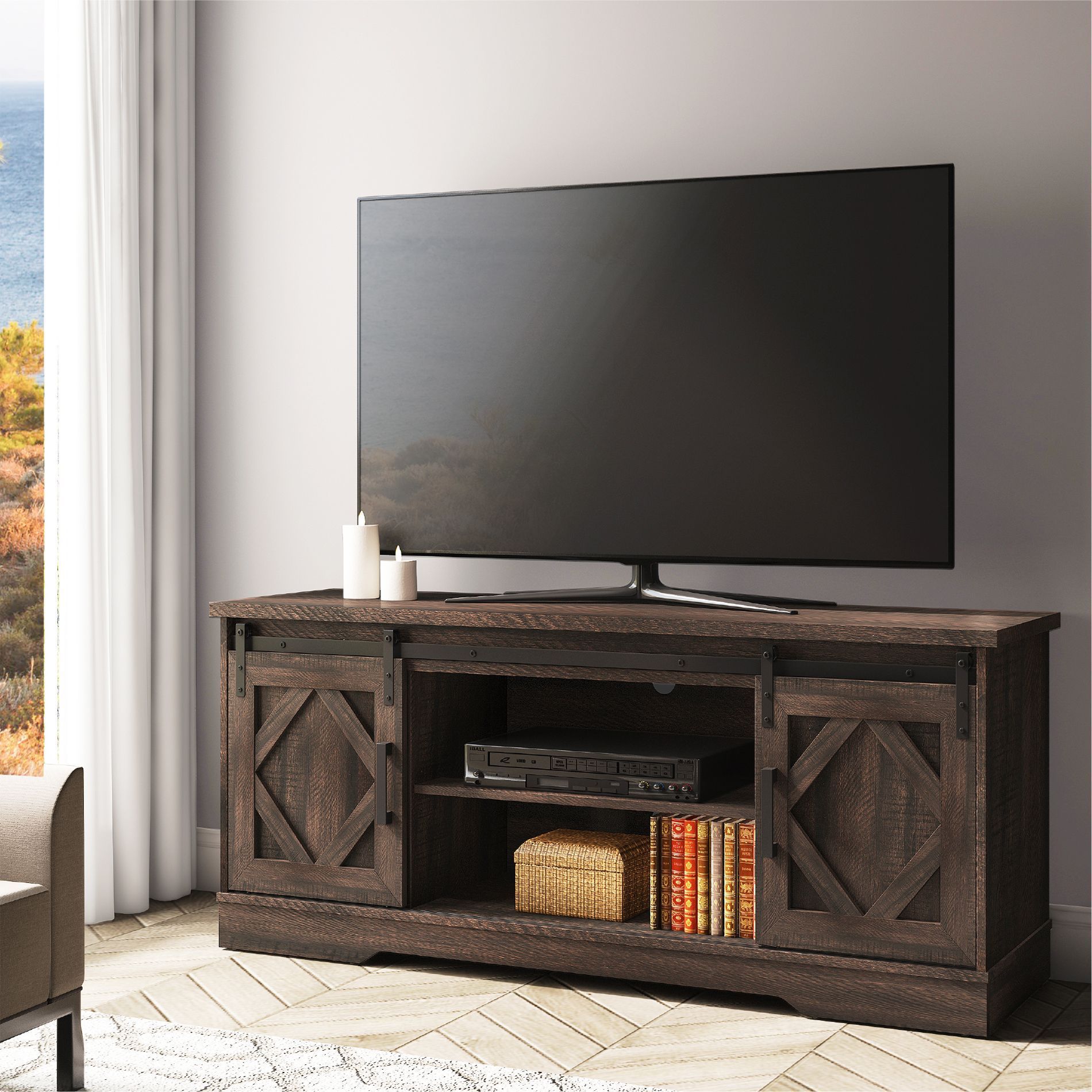 Fitueyes Sliding Barn Door Tv Stand For 70 Inch Flat With Regard To Tv Stands For 70 Flat Screen (View 4 of 15)