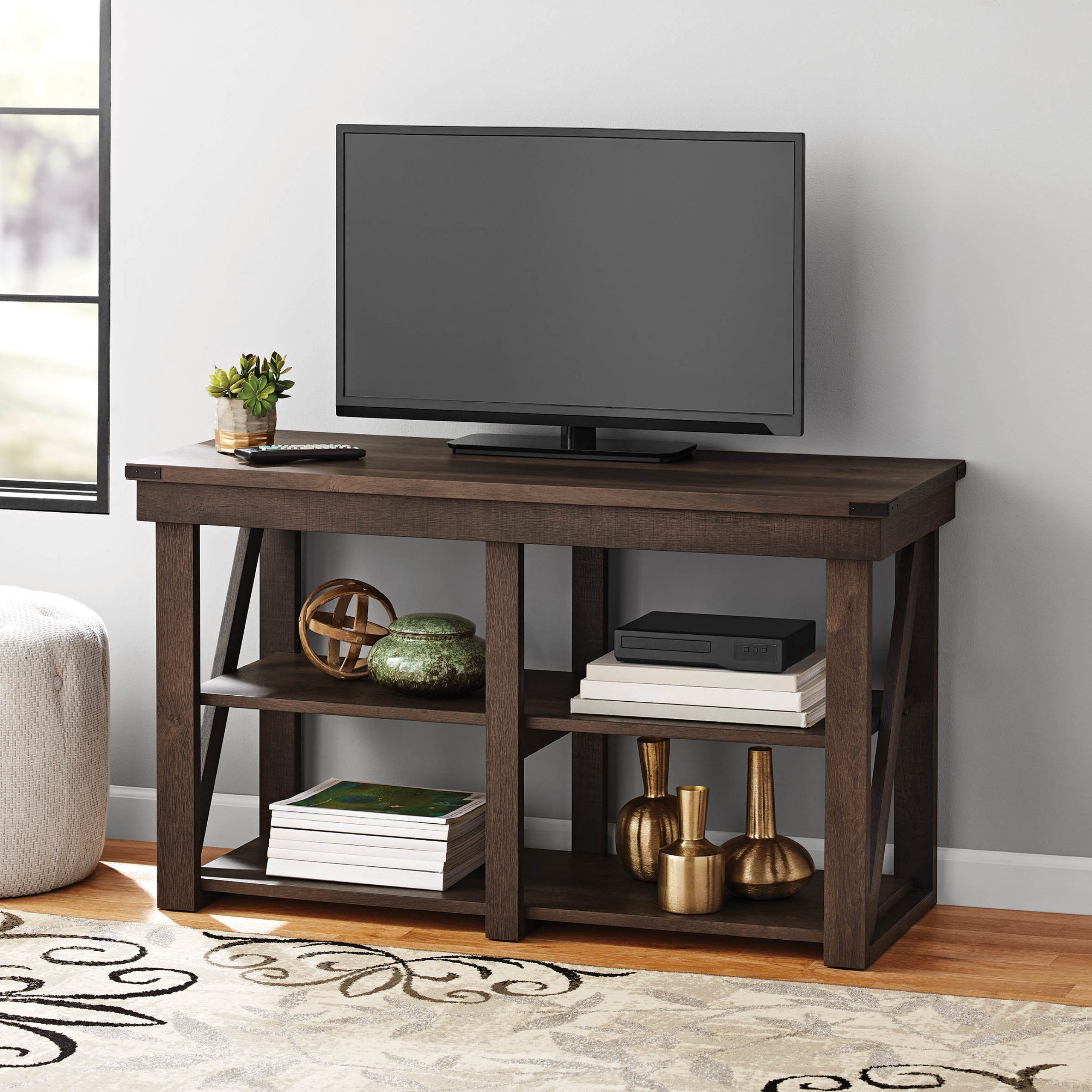 Flat Screen Tv Stand At Walmart — Shermanscreek Within Whalen Shelf Tv Stands With Floater Mount In Weathered Dark Pine Finish (Photo 3 of 15)